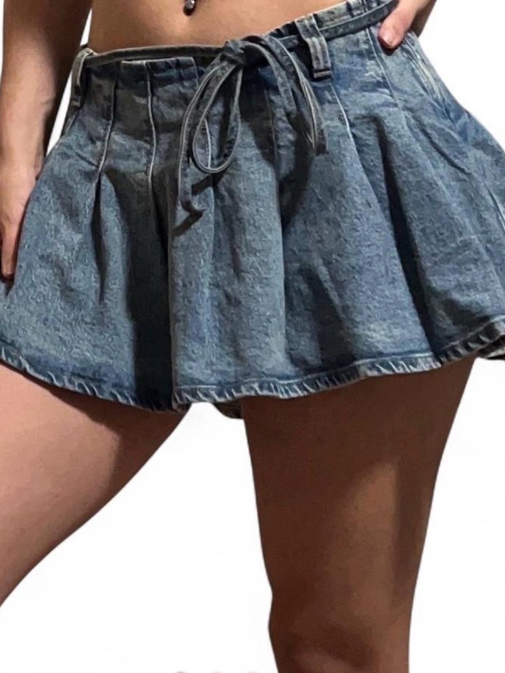 Wild Fable Denim Pleated Mini Skort ruffle design with side zipper - Blue